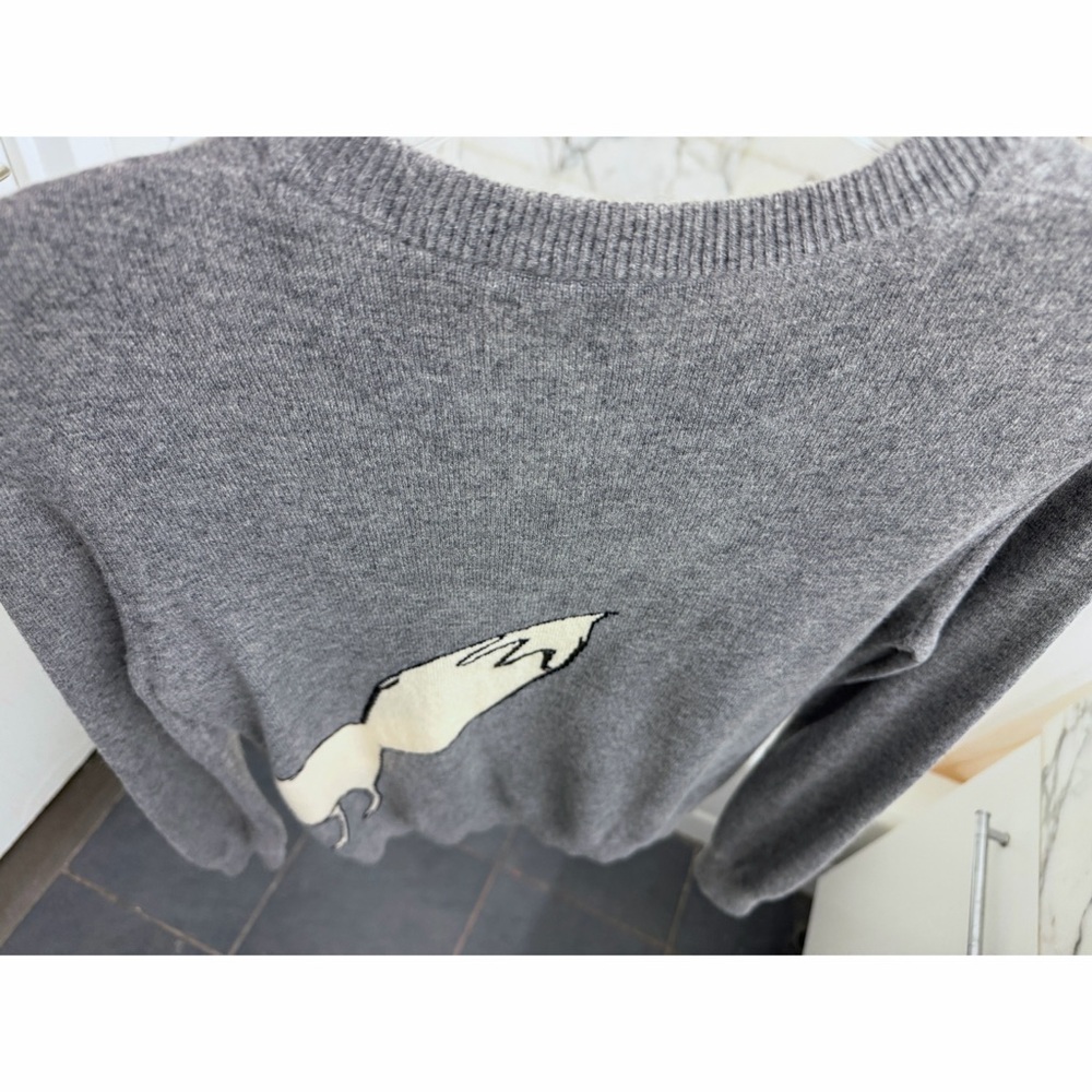 Burberry Brit Fox Wraparound Gray Crewneck Sweater Cashmere Wool Animal Print S - Picture 12 of 15